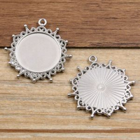 2色 32X34mm DIY不鏽鋼飾品配件 圓形時光寶石底託 鏤空花邊底座