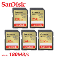 SanDisk Memory Card Extreme SDXC UHS-I Card 32GB 64GB 128GB SD Card Class10 C10 U3 V30 UHS-I Flash Card For Camera SDXVE 180MB/s