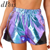 Womens Metallic Shiny Loose Shorts Sparkly Elastic Waist Hot Pants Clubwear Carnivals Jazz Disco Dancewear Rave Party Costume