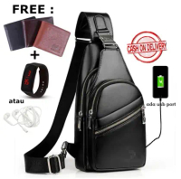 Beli Lokal-Tas selempang pria slingbag kulit premium waterproof tahan air /JA Hitam Waistbag