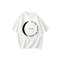 NUQ-LOC Kaos T-shirt Moon Print Cinta Pasangan Desain Trend Brand Kain Putih Lebar Eyes On You Unise