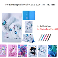 Funda For Samsung Galaxy tab a a6 10.1 T580 T585 Smart Lovely Cartoon Tablet Case for Tab A6 10 1 2016 SM-T580 Stand Cover +Gift