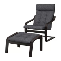 POÄNG 扶手椅及腳凳, 黑棕色/gunnared 深灰色