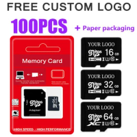 100PCS Flash Memory Card Class10 128GB 64GB 16GB 32GB Micro TF Card 8G 4GB 2GB 1GB Mini SD Card for Smartphone 128MB Free Logo