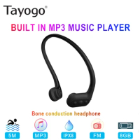 Tayogo Waterproof Bone Conduction Headphone, IPX8 Swim MP3 Player with FM Radio Sport Earphone for Diving Runing