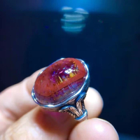 Natural Red Auralite 23 Purple Cacoxenite Adjustable Ring 18.5/13mm Canada Rutilated 925 Sterling Silver AAAAAA