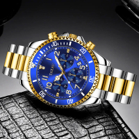 TAXAU Jam Tangan Pria Original Rantai Stainless Anti Air Men Watches Luxury Emas Santai Vintage Chro