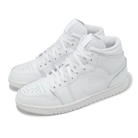 【NIKE 耐吉】休閒鞋 Air Jordan 1 Mid 男鞋 白 全白 中筒 AJ1(554724-136)