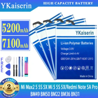 YKaiserin Battery BM49 BM50 BM22 BM36 BN31 For Xiaomi Mi Max 2 Max2 5 5S 5X Mi5 Mi5S Mi5X for Redmi Note 5A/5A Pro Free Tools