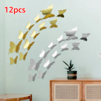 12pcs 3D Butterfly Wall Decor 3D Mirror Effect Butterfly Wall Sticker 3 Sizes Self-Adhesive Butterfly Stickers Wall Decals Decor