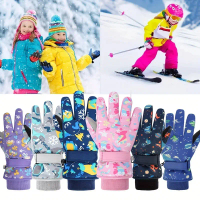 1 Pair of Children's Winter Ski Gloves, Boys' Warm Gloves with Fleece Lining for Snow Play, Suitable