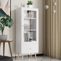 Bookcase with Drawers, 3-Tier Small Bookshelf with Acrylic Door, Accent Side Cabinet for Living Room, Study, Bedroom, White