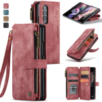 Luxury Phone Case for Samsung Galaxy Z Fold 3 4 Flip Wallet Case retro Leather Magnetic Lanyard Strap Wristlet Card Holder Cover