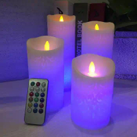 3 Pcs Dancing Flame LED Candle Lights, RGB Flameless Candles Light Paraffin Wax Candle Light with Remote Control Candle Lamp