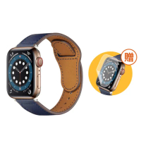 【o-one】Apple Watch Series 7 41mm 釘扣款皮質商務錶帶(贈保護貼1入)