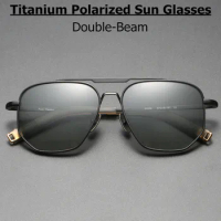 Double-Beam Sunglasses Polarized Sun Glasses Men Drving Eyeglasses Night Vision Photochromic Lens Anti-UV Titanium Myopia Frame