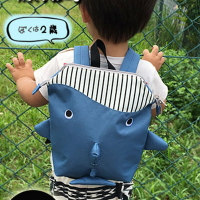 日本 papupi 嬰幼兒/兒童 鯨魚 鯊魚 鯨鯊 大開口 海洋動物背包_湛藍 (BP03)