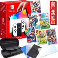 【Nintendo 任天堂】Switch OLED 白色主機+精選遊戲一片(收納包+保護貼+果凍套+卡帶匣)