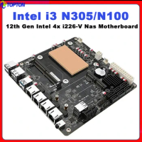 NAS Motherboard 6-Bay N100 i3-N305 12th Gen Intel 4x i226-V 2.5G 2*NVMe 6*SATA3.0 DDR5 Mini ITX Router Mainboard PCIex1 Type-C