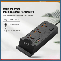 (Hot) Multi-Function Power Strip & Wireless Charger | Soket Elektrik dengan 3 AC Outlets, 3 Qi USB P