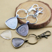 10kits Key Chain Kits Triangle Pendant Trays Setting 25mm Blank+25mm Split Ring+25mm Triangle Clear Glass Dome+Lobster Clasps