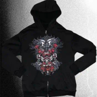 Y2k hip-hop goth tapout trendy printed zipper hoodie European and American retro loose long-sleeved streetwear for men and women
