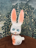 日本回流中古陶胎手繪大耳朵兔子置物擺飾