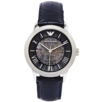 EMPORIO ARMANI圓弧款玻璃鏡面款機械錶(AR4669)-黑面X黑色/39mm