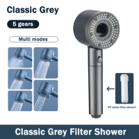 3 In 1 High Pressure Shower Head 5 Modes Handheld Adjustable Button Bathroom Shower Head Water Saving Bathroom Accessories
