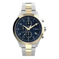 Jam Tangan Pria Timex Dress TW2Y01500 Chronograph Blue Dial Dual Tone Stainless Steel Strap Multicol