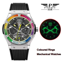 PINDU 2023 Men's Mechanical Watch Automatic Men's Watch Luxury Stainless Steel Tourbillon Clock Rubber Strap Relogio Masculino