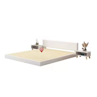 簡約實木無床頭落地硬板地台床(糯糯白軟包)(尺寸:長1.9米*寬1米*高17.5CM)