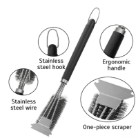 3 In 1 Oven Grill Cleaning Brush scraper Bristle Rust Resistant Stainless Steel Grill Brush Cleaner BBQ Tool Grilling Accessorie