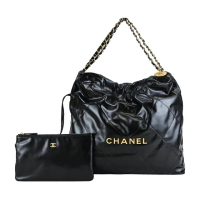 【CHANEL 香奈兒】22 It Bag菱格紋縫線亮面小牛皮肩背包(黑色-AS3261 B08037 94305)