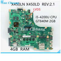 X450LD Mainboard REV:2.1 For Asus X450LD X450LN Y481L F450L laptop motherboard With i5-4200U 4GB RAM GT820/840M GPU 100% work