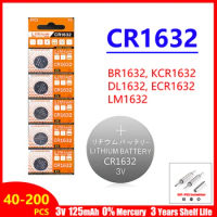 40-200PCS 3V 125mAh CR1632 Coin Cells Batteries CR 1632 DL1632 BR1632 LM1632 ECR1632 Lithium Button Battery For Watch Remote Key