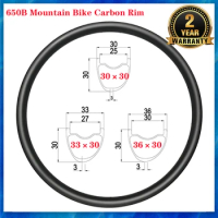 27.5er Asymmetric MTB XC Carbon Bicycle Rim Disc 30×30 33×30 36×30 Tubeless Clincher 650B Mountian Bike Wheel 24H 28H 32H 36H