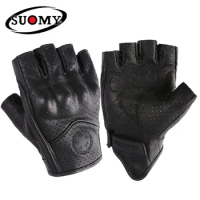 SUOMY Leather Motorcycle Gloves Half Finger Gloves Summer Women Men Cycling Bicycle Fingerless Gloves Motorbike Motocross Gloves