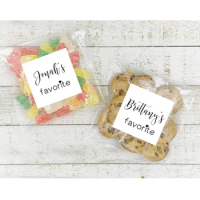 50PCS Personalized Favorites Wedding Favors - labels and optional clear gift bags, 2" square stickers, add to hotel welcome bags