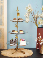 費靈家居進口黃銅不銹鋼三層蛋糕架奢華美式下午茶蛋糕盤藝術果盤