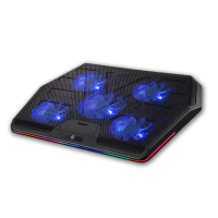 【e-Kit 逸奇】藍光五風扇靜涼透風鐵製網孔觸控幻彩RGB筆電散熱墊(CKT-K05)