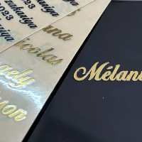 Metal transfer sticker 3D custom text name self-adhesive, with any text in gold and silver, easy to tear 50PCS 50x10mm