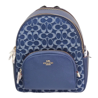 【COACH】新款 COURT經典Logo丹寧布拼接後背包附櫻桃吊飾(單寧藍/贈原廠防塵袋紙袋/母親節送禮)