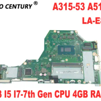 C5V01 LA-E891P Motherboard for Acer Aspire A315-53 A515-51 A515-51G Laptop Motherboard with I3 I5 I7-7th Gen CPU 4GB RAM DDR4