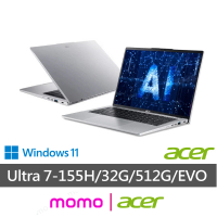 Acer 宏碁 14吋Ultra 7輕薄效能AI筆電(Swift Go/EVO/SFG14-73-76K0/Ultra 7-155H/32G/512G/W11)