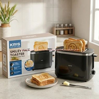 Kris Double Toaster Pattern Smiley Pemanggang Roti Double Warna Hitam Black 2 Slot Untuk Memanggang 