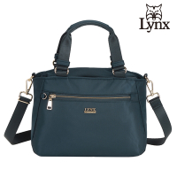【Lynx】美國山貓輕量尼龍布包多隔層機能兩用包 手提/斜背 深藍色