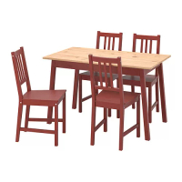 PINNTORP/PINNTORP 餐桌附4張餐椅, 淺棕色 紅色/紅色, 125 公分