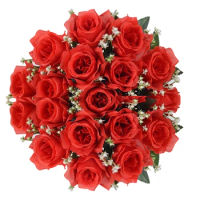 18 Heads Silk Rose Artificial Flowers Fake Bouquet Wedding Home Party Decoration