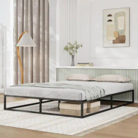 Queen Bed Frame Wood Slats Support No Box Spring Needed Easy Assembly Durable and Safe Black Bedroom Furniture Home